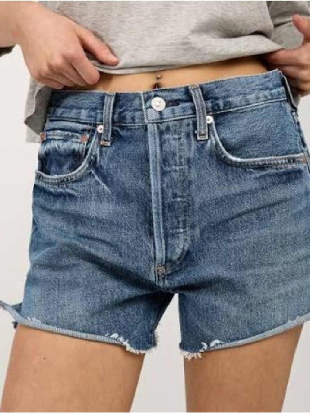 Citizens of Humanity Blue Distressed High-Rise Denim Cutoff Shorts